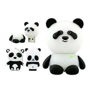 Wholesale Cartoon Panda shape USB Flash Drive Cute Animal Pendrives Real Capacity Custom PVC USB Stick Gift