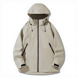 Unisex Hooded Windproof Jacket Solid Color Casual Autumn Wear Zipper Front Logo Regular Fit 100% Polyester Woven Material - Product Image 5