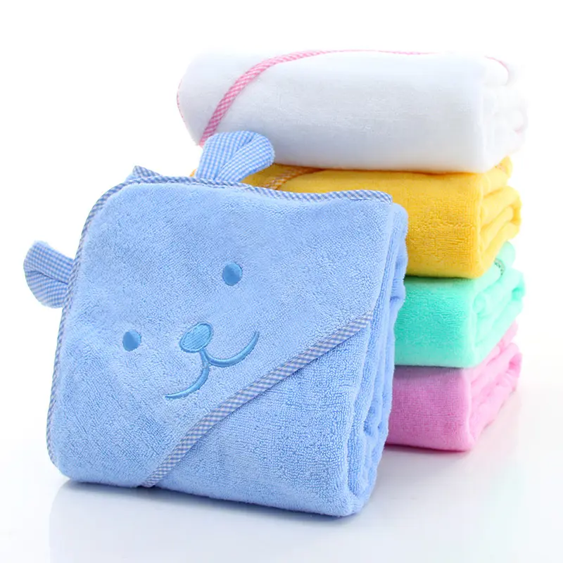Toalha de banho infantil de algodão, toalha macia de desenho animado com capuz
