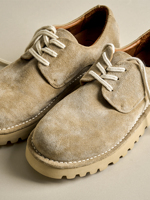 Chaussures Derby en Daim de Vache Lavé Abricot pour Hommes, à Lacets, Style Vintage Vieilli, Semelle Épaisse, Chaussures de Travail Style Old Money, Logo Personnalisé, Vente en Gros