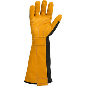 Leather Work Gloves <b>Full</b> Grain Black And Yellow Abrasion Resistant Anti <b>Slip</b> Gathered Cuff General Purpose Safety Gloves - Product Image 2