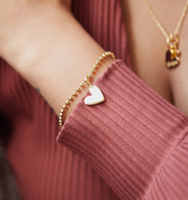Bracelet à billes en acier inoxydable plaqué or 14K Jietao avec double breloque cœur, gravure personnalisée, ne ternit pas, bijoux délicats pour maman et femme