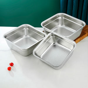 Çok Amaçlı Mutfak Süzgeç Saklama Kutusu Lavabo Düzenleyici Dayanıklı Metal Paslanmaz Çelik Kare Süzgeç Sepet - Product Image 4