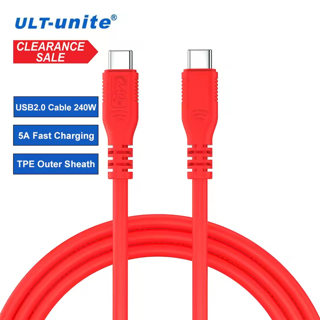 ULT-unite 1.5m USB2.0 Type C C Cable Aluminum Alloy Housing TPE Jacket 5A Fast Charging 240W CE/FCC Certified Braid + Foil