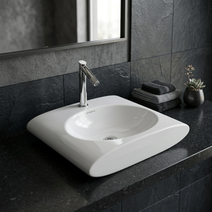 Lavabo rectangulaire moderne en céramique pour salle de bain, idéal pour chambre, appartement, hôpital – Lavabo à poser sur table - Product Image 5