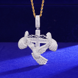 Colgante Religioso de Plata con Incrustaciones de Diamantes, Diseño de Cruz, Guantes de Boxeo y <span class=keywords><strong>Paloma</strong></span>, para Hombre - Product Image 6