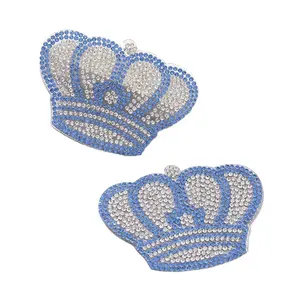New designs mini crown 3d heat transfer blue color rhinestone crown patches for clothing