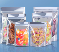 Sacs refermables à fermeture éclair, transparents à l'avant et argentés à l'arrière, pochettes auto-scellantes en Mylar bicolore pour l'emballage de bonbons, noix, en-cas et aliments