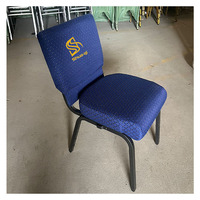 Chaises d'église modernes empilables en métal rembourrées bleues confortables pour pasteur, hôtel et salle à manger