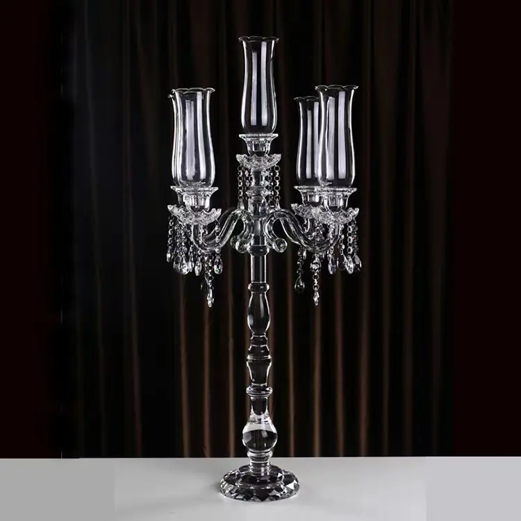 Glass Cylinder 5 Arm Crystal Wedding Centerpieces Candelabra For Table Decorations