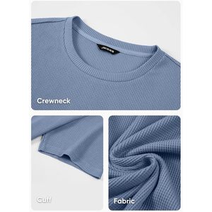 Camiseta FOXA para hombre, color sólido, cuello redondo, manga corta, tejido gofrado, transpirable, algodón y spandex. - Product Image 5