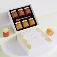 Ensemble de 6 bocaux en verre de qualité alimentaire de 150 g, anti-fuite, pour confiture, miel, cornichons, thé, café, avec cuillère et boîte cadeau
