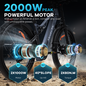 จักรยานเสือภูเขาไฟฟ้า TX29 ขนาด 27.5 นิ้ว 48V 2000W มอเตอร์คู่ ยางใหญ่ มอเตอร์ฮับหลังแบบไร้แปรงถ่าน แบตเตอรี่ลิเธียม 19.2AH รุ่นสำหรับผู้ใหญ่ - Product Image 5
