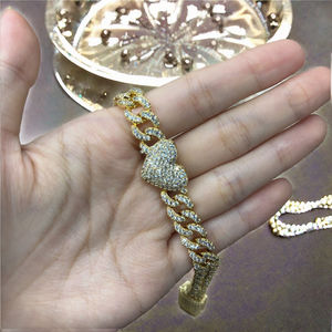Amazing Trendy Brazilian Brass Gold Plated Green Cubic Zirconia <b>Crystal</b> Love Heart Shape Chain Charm <b>Bracelet</b> <b>Women</b> Party Gift - Product Image 3