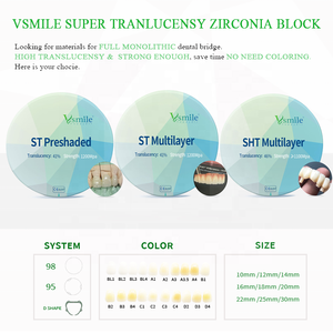 Disque CadCam dentaire multicouche en zircone 46% translucidité SHT matériaux céramiques esthétiques en dentisterie - Product Image 3