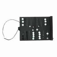 Set Backgammon Lipat Hitam Ramah Lingkungan Tahan Lama Kulit PU Gulung Permainan Keluarga Luar Ruangan Permainan Papan Portabel Perjalanan Kustom