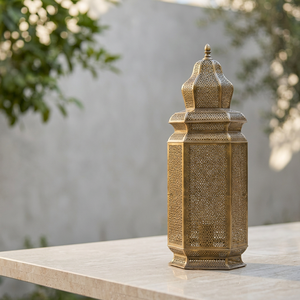 Wholesale Tall Moroccan Style <b>Gold</b> Metal Candle <b>Lantern</b> for Home and Patio Decoration - Product Image 5