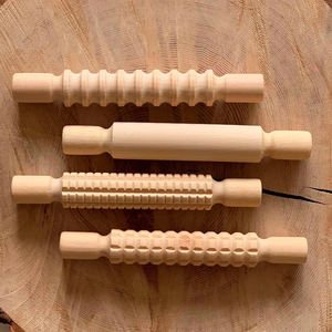 دبوس لف الخشب بكرة العجين المعجنات للأطفال لعبة أدوات الخبز نمط الطين النقش دبابيس المتداول - Product Image 1