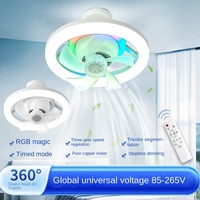 Ventilateur de Plafond LED Intelligent E27 Rotatif à 5 Vitesses, Intensité Variable, pour Salle de Bain, Construction Métallique Moderne, 5 Températures de Couleur, Télécommande