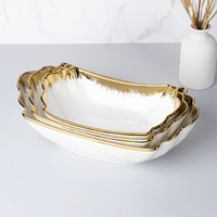 Bol à salade en céramique en forme de bateau au prix d'usine, bord doré de luxe, porcelaine blanche, bols à salade de fruits