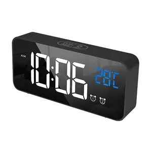 LED Mirror Alarm Clock Sound-Activated Clock Rechargeable Bedside Music Clock Dual Alarms with Snooze function