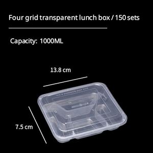 Boîte à emporter carrée en plastique noir jetable de 1000 ml à 4 compartiments avec couvercle pour micro-ondes, idéale pour les contenants de restauration rapide - Product Image 3