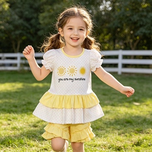 GSSO2947 rts Conjunto de Verano para Niña Pequeña, Estampado Amarillo 'You Are My Sunshine', Venta al Por Mayor, Sin Mangas - Product Image 1
