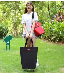 Sacolas de compras com rodas para carrinho de mão Oxford duplo portátil personalizado de fábrica à prova d'água