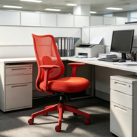 Chaise de bureau ergonomique moderne à dossier mi-haut en maille avec accoudoirs réglables, base pivotante, structure en acier et réglage en hauteur