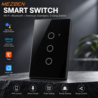 Écran tactile télécommande Standard américaine commande vocale pas neutre 3 gangs interrupteur mural électrique WiFi intelligent pour la domotique