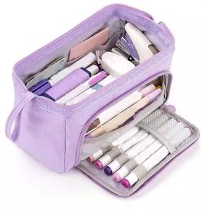 Étui à crayons personnalisé de grande taille, pochette de grande capacité, 3 compartiments, organiseur de bureau, étui pour marqueurs, sac de papeterie simple, porte-crayons - Product Image 1