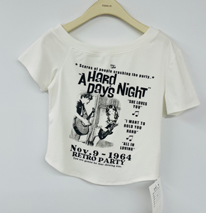 Vintage A Hard Day's Night Print One-Shoulder <strong>Crop</strong> Top Women Y2K Rock <strong>Band</strong> Slim Fit Short Sleeve <strong>Tee</strong> - Product Image 6
