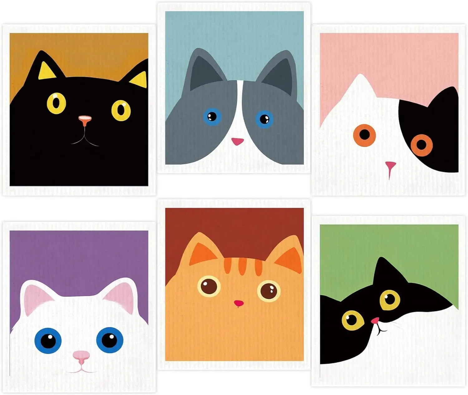 Eco kain pembersih kucing lucu dapat dipakai ulang kustom kain piring bergambar Swedish spons selulosa kain piring katun