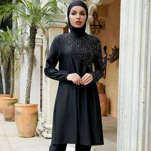 穆斯林游泳衣黑色中庸泳衣长袖3pcs女性伊斯兰泳衣