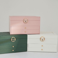 Boîte de rangement pour bijoux en cuir PU double couche, doublée de velours, avec plusieurs tiroirs pour bagues, boucles d'oreilles, colliers, bracelets