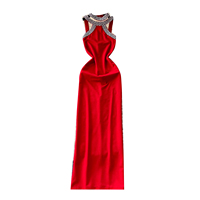 Robe de soirée maxi élégante en strass, style halter, pour femmes, pour les soirées et les bals
