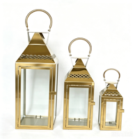 Lanterne en verre en acier inoxydable, porte-bougie décoratif, compatible avec les lumières LED pour mariage, patio, décoration de la maison