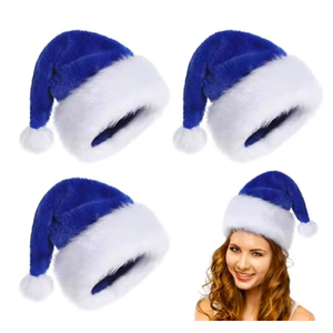 PESENAR Chapeau de Noël en peluche, <span class=keywords><strong>bonnet</strong></span> du Père Noël en peluche courte avec doublure en velours unisexe, chapeau de Noël confortable et épais en peluche - Product Image 1