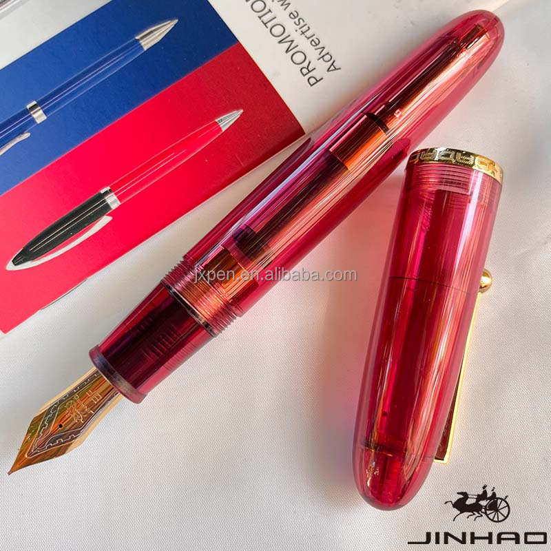 Set 3 Penne Stilografiche Jinhao 9019 - Acrilico Trasparente, Punta Fine #8, Con Convertitore, Finiture Oro