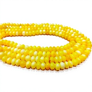 ลูกปัดโอปอลสีเหลืองทรงรอนเดลล์ เรียบเนียน ขนาด 7 ถึง 10 มม. ขายเป็นเส้น ยาว 8 นิ้ว ยี่ห้อ EMINENT JEWEL N ARTS ผลิตจากรัฐราชสถาน - Product Image 1