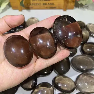 Wholesale natural high quality smoky quartz palm healing crystal quartz palm stone for decoration