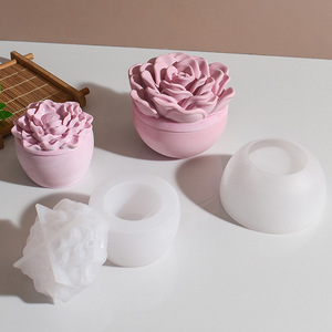 Moules en silicone pour résine époxy DIY, fleurs de pivoine et de camélia, coupelles à bougies, pots de rangement, boîtes de rangement, créations en plâtre - Product Image 5