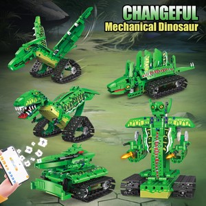 <span class=keywords><strong>Robot</strong></span> de programmation télécommandé 5 en 1 via application, jouets robots transformables DIY, blocs de construction de dinosaures électriques pour enfants - Product Image 2