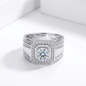 Klassischer 925 Sterling Silber Runder Brillantschliff Krappenfassung <span class=keywords><strong>Gold</strong></span>/Silber Plattiert Trendiger Herren Moissanit <span class=keywords><strong>Ring</strong></span> - Product Image 2