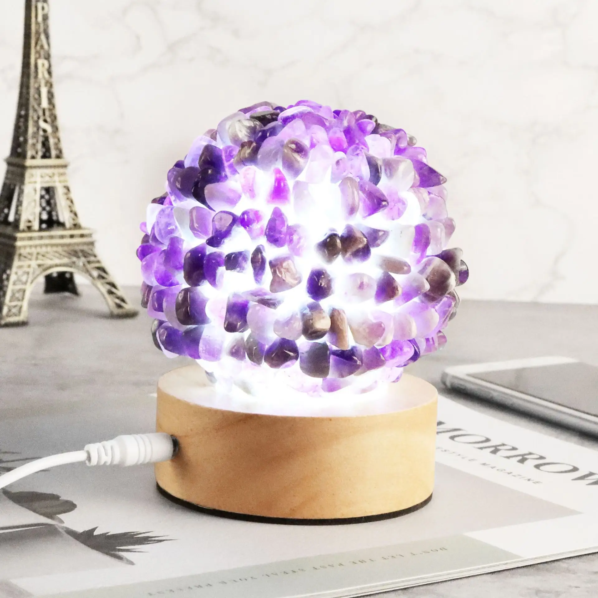 Fengshui curativo de cristal Natural para decoración del hogar, lámpara LED de piedra de lujo para mesa, luz nocturna