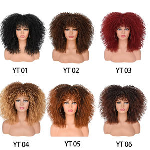 Perruque <span class=keywords><strong>Courte</strong></span> Synthétique Afro Frisée et Crépue avec Frange Torsade Ondulée Afro Naturelle Haute Température pour Femmes Noires - Product Image 6