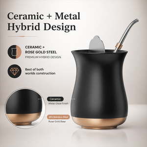Juego de <span class=keywords><strong>Mate</strong></span> de Cerámica <span class=keywords><strong>Mate</strong></span> de 350ml con Base <span class=keywords><strong>Oro</strong></span> Rosa, Bombilla y Cuchara para Té - Product Image 3