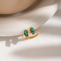 Bague ouverte vintage en acier inoxydable avec pierre naturelle verte, étanche, plaquée or 18 carats, bijoux pour femmes