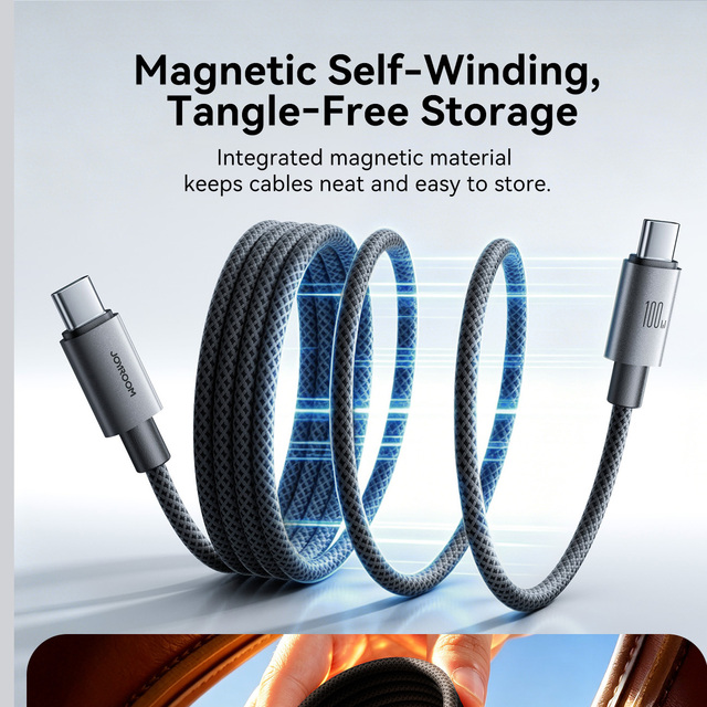 Joyroom Magnetic Self-Winding Fast Charging Braided Charging Cable 100w Magnetic Cable