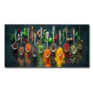 Ev dekor meyve taneleri baharat kaşık biber tuval boyama mutfak posterler baskılar duvar sanatı resimleri yağlıboya